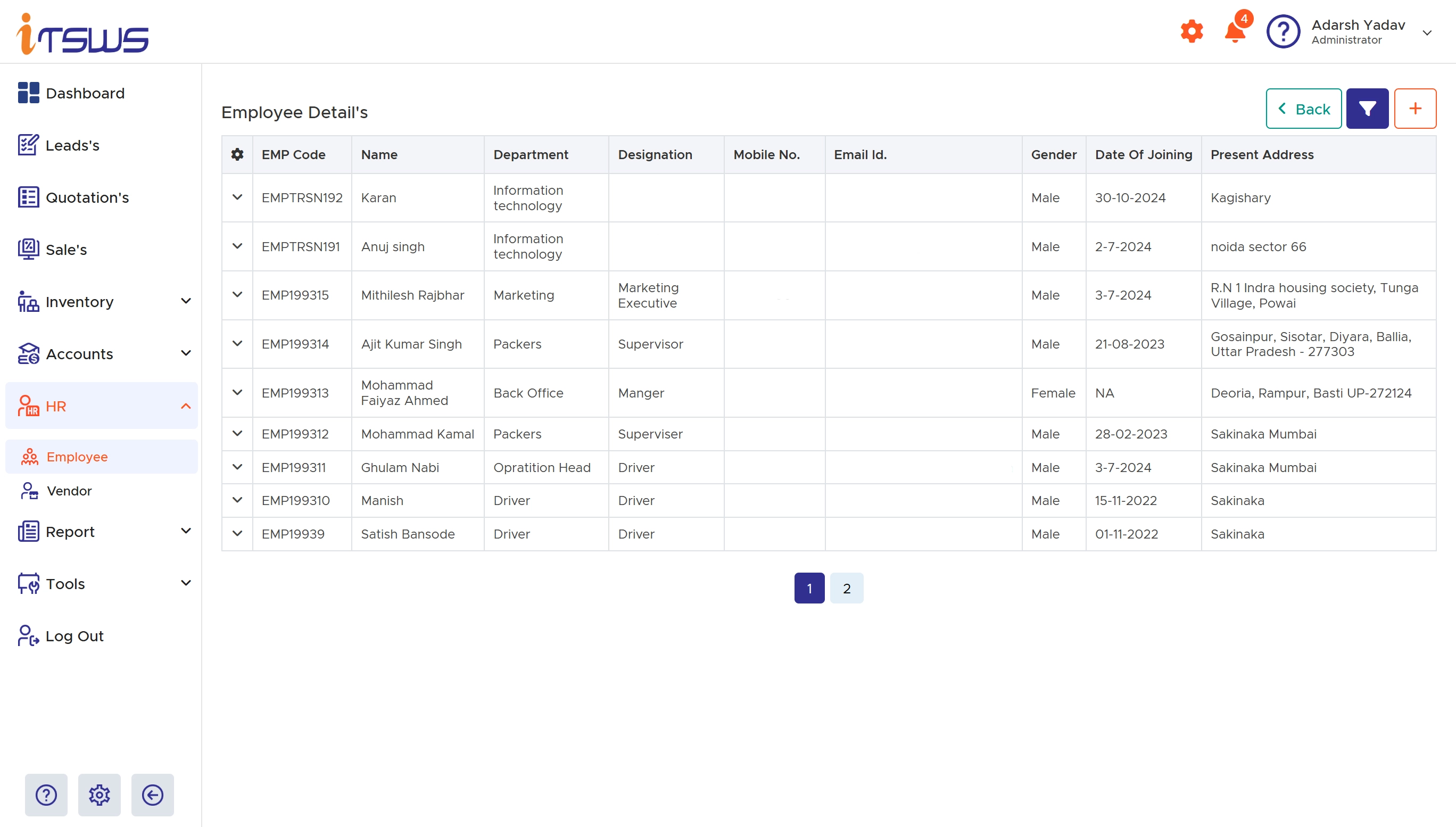 ITSWS Bility Employee Management System